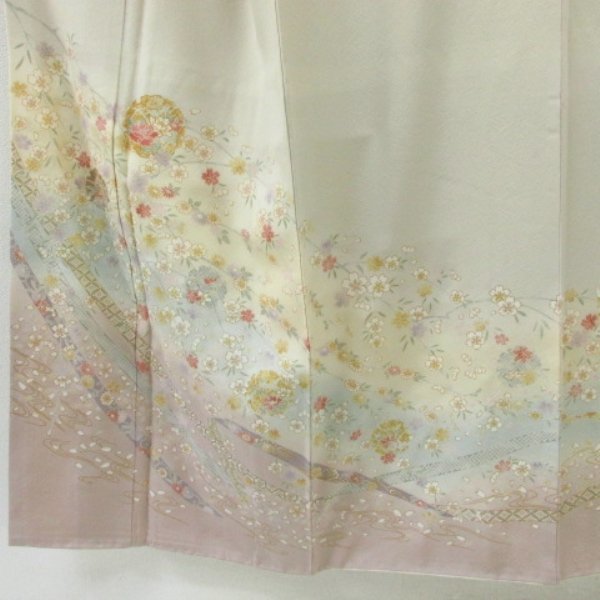 ☆着物10☆ 1円 絹 訪問着 金彩 金駒刺繍 枝垂れ桜 梅 雪輪 熨斗 袷