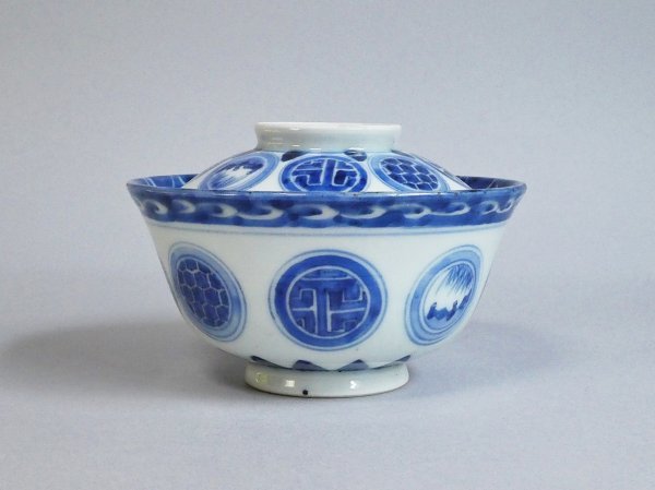 古伊万里　丸紋　瓔珞紋　蓋茶碗　NO.D2-HH4085