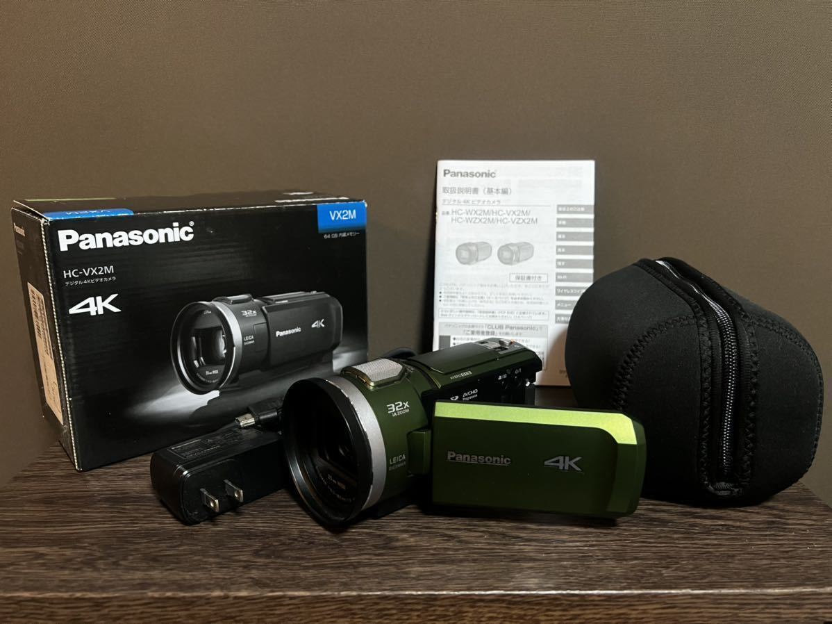 デジタルビデオカメラ パナソニック vx2m 4k フォレストカーキ パナソニック フォレストカーキ HC-VX2M ケース&amp;SDカード付き HC-VZX2M-G 中古：AB(良品)パナソニック
