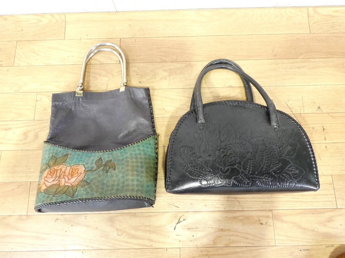 ▲カービングレザー バッグ他 25点まとめて ハンドバッグ/トートーバッグ/ポーチ/財布/ベルトなど ※中古品 ＠140