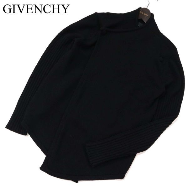 イタリア製★ GIVENCHY ジバンシイ 秋冬 リブ切替 ウール ニット ラップ カーディガン Sz.M　メンズ 黒　G2T03764_B#N