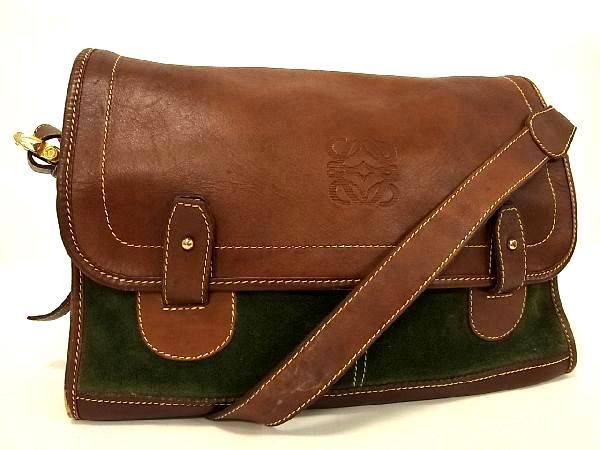 1円 LOEWE ロエベ アナグラム スエード×レザー ショルダーバッグ 