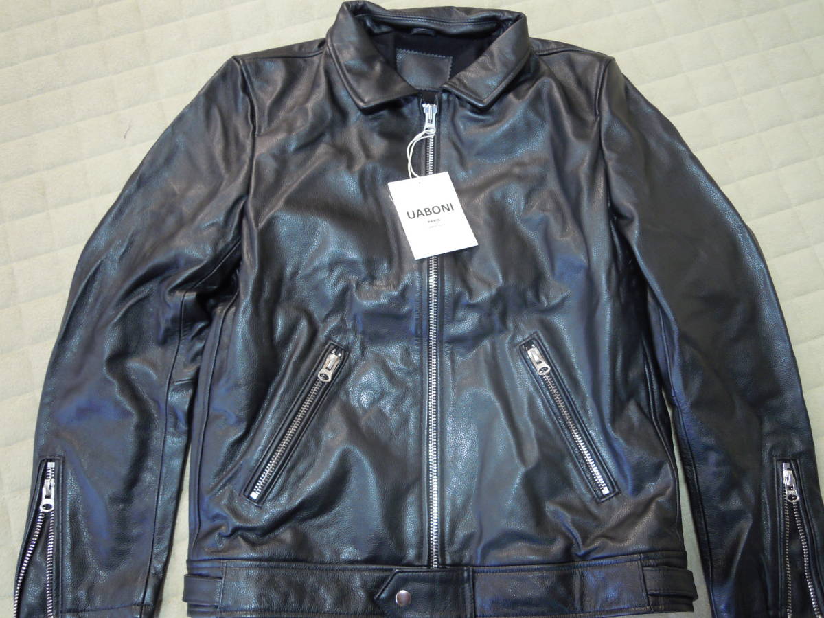 【新品】UABONI レザージャケット フランス 最上級牛革 XL ベッカム愛用 ◇UABONI*Paris*ユアボニ*レザージャケット*EU製◇最上級羊