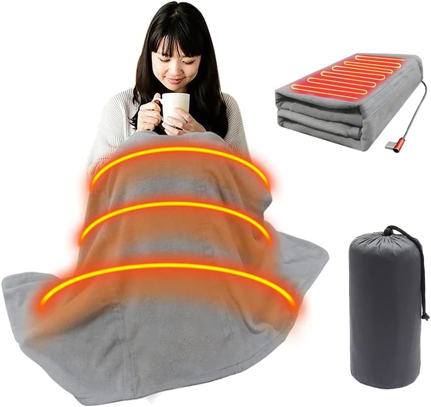 (新品送料無料) 電気毛布 USB モバイルバッテリー付属 掛け敷き 発熱パッド兼用 シュラフ 寝袋 USB給電 3段階温度調整 キャンプ 電気毛布 掛け敷き兼用 電気ブランケット 明誠ショップ 90日安心保証付きPL保険加入済み製品・安心 ブラック