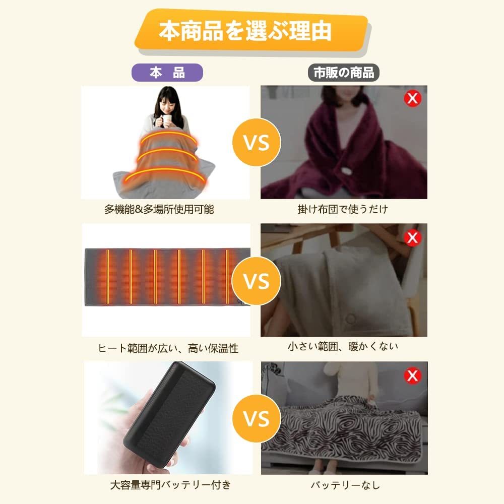 (新品送料無料) 電気毛布 USB モバイルバッテリー付属 掛け敷き 発熱パッド兼用 シュラフ 寝袋 USB給電 3段階温度調整 キャンプ 電気毛布 掛け敷き兼用 電気ブランケット 明誠ショップ 90日安心保証付きPL保険加入済み製品・安心 ブラック