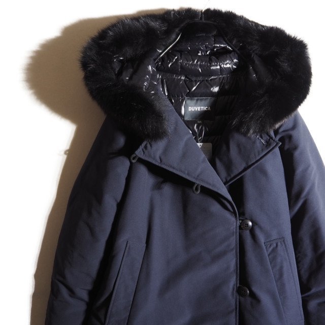 【新品同様】DUVETICA /ダウンコート/ダークネイビー/サイズ44Ｍ～Ｌ/ K5854P ▽DUVETICA デュベティカ▽ FIONNGUALA フォックスファー付き