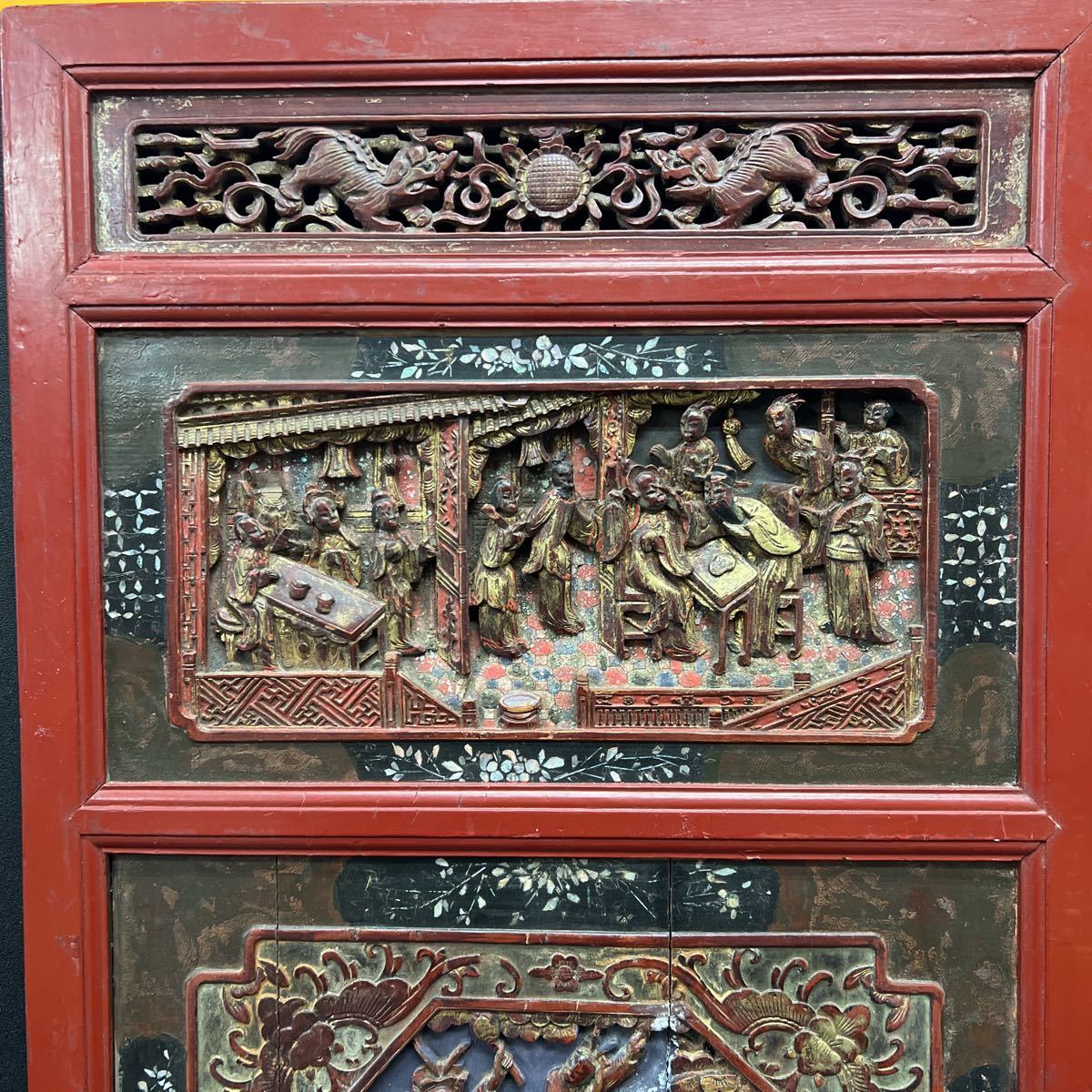 飾花板　仏教美術 仏画 古美術 中国 チベット仏教 チベット 飾り板　花　人物画　高さ89㎝よこ50㎝時代　