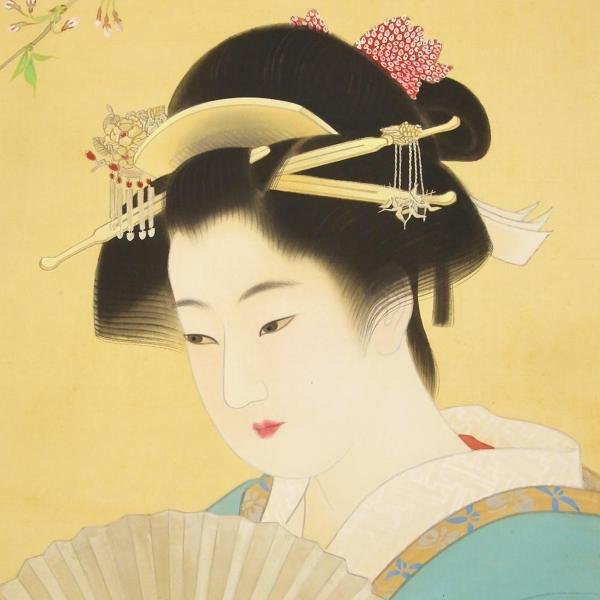 【真作】横尾芳月/美人画/美人図/掛軸/名家伝来/AC-152 真作】【WISH】横尾芳月 日本画 金泥仕様 掛軸 絹本 大幅 ◇和美人名幅