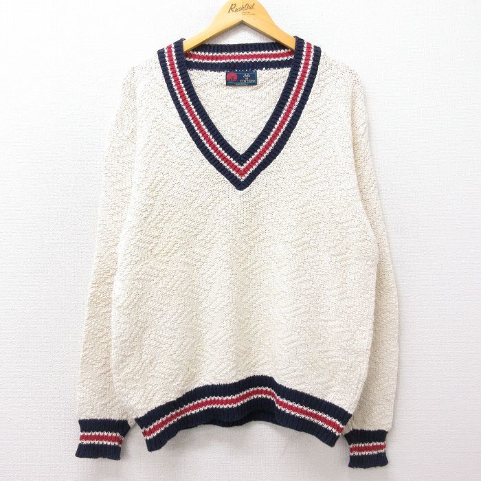 XL/古着 長袖 チルデン セーター メンズ 90s コットン 生成り他 22dec05 中古 ニット トップス