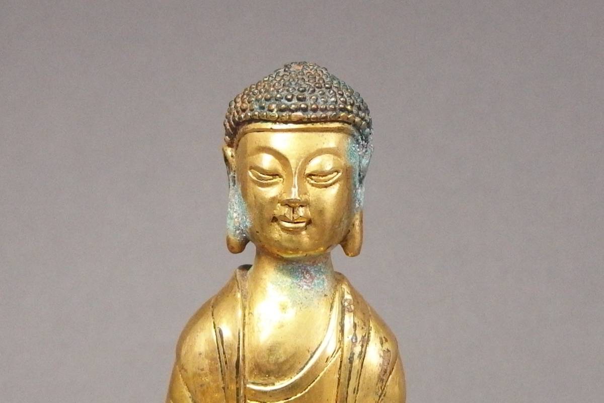 221206③】六朝時代 古銅鍍金釈迦如来立像 仏像 中国仏教美術朝鮮仏教
