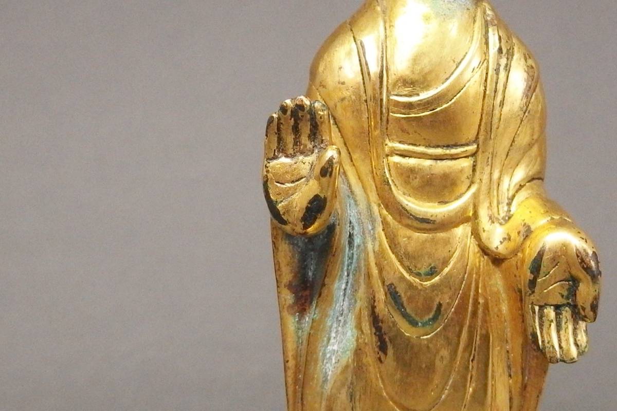 221206③】六朝時代 古銅鍍金釈迦如来立像 仏像 中国仏教美術朝鮮仏教