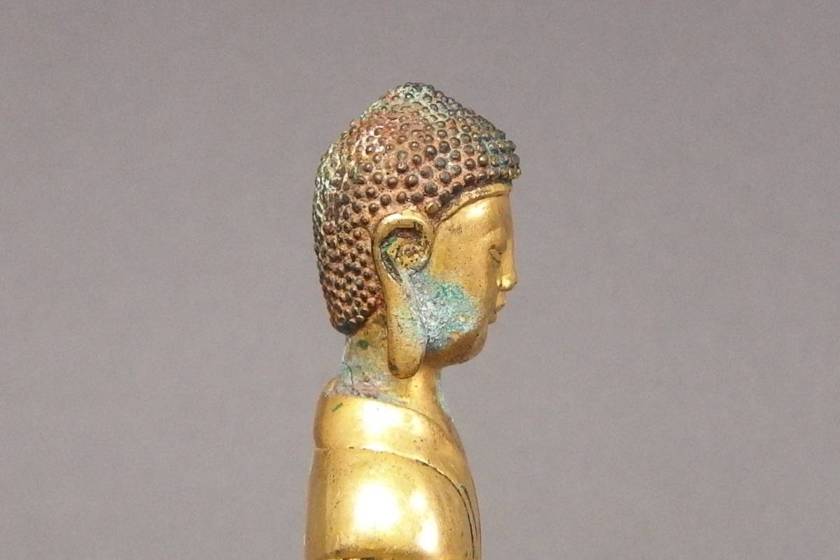 221206③】六朝時代 古銅鍍金釈迦如来立像 仏像 中国仏教美術朝鮮仏教
