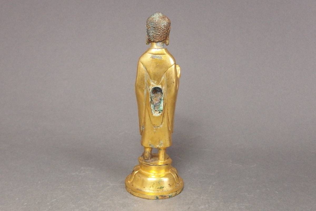 221206③】六朝時代 古銅鍍金釈迦如来立像 仏像 中国仏教美術朝鮮仏教
