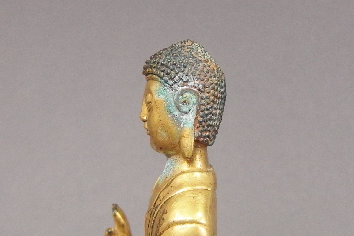 221206③】六朝時代 古銅鍍金釈迦如来立像 仏像 中国仏教美術朝鮮仏教