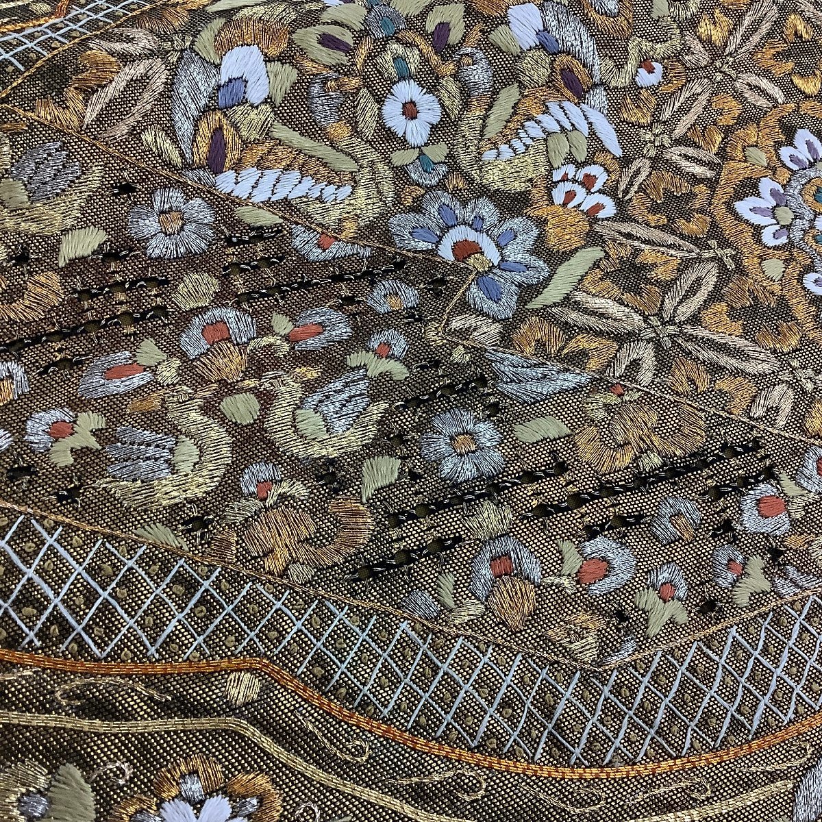 きものcocon☆袋帯(六通)☆豪華刺繍☆正絹・他/金系/長さ426/幅31【12 