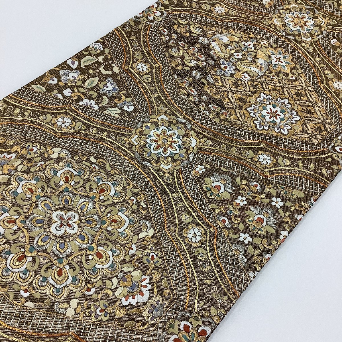 きものcocon☆袋帯(六通)☆豪華刺繍☆正絹・他/金系/長さ426/幅31【12 