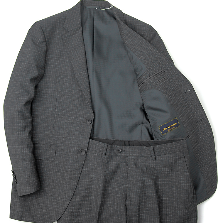 新品 ドールオム 阪急メンズ Marzotto社 ウール スーツ Y6 (細身L) 灰 【J40343】D'or Homme 秋冬 メンズ ジャケット スラックス チェック