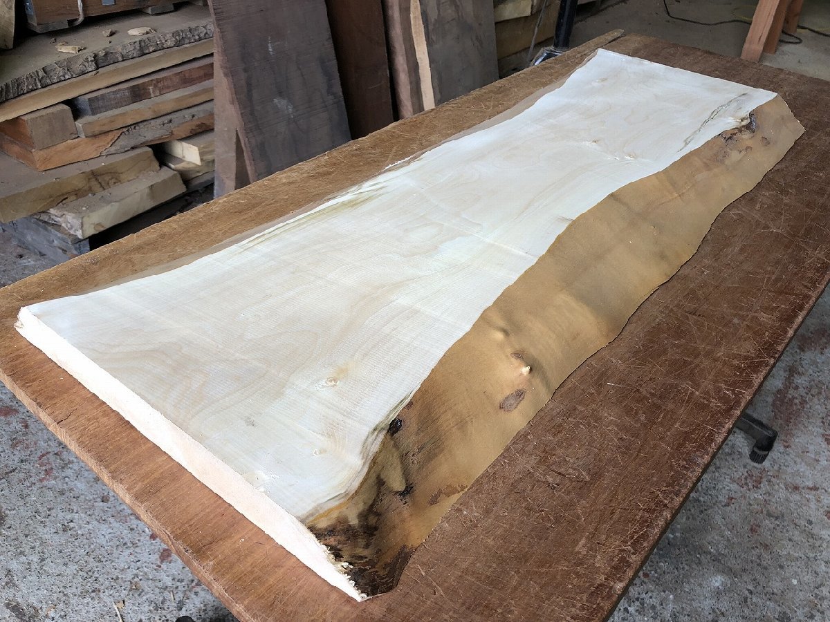 一枚板 | 千年家具 一 - 0 1820×755-860×58 全面縮杢 白栃（トチ） 栃（トチ）全面縮杢_2370×760-800-810×55_浅草本店_テーブル天板&frasl;一枚 栃 全面杢 ≪浅草本店≫栃（トチ） 2440×1060-900-810×60 全面縮杢・バール杢 榎本銘木店