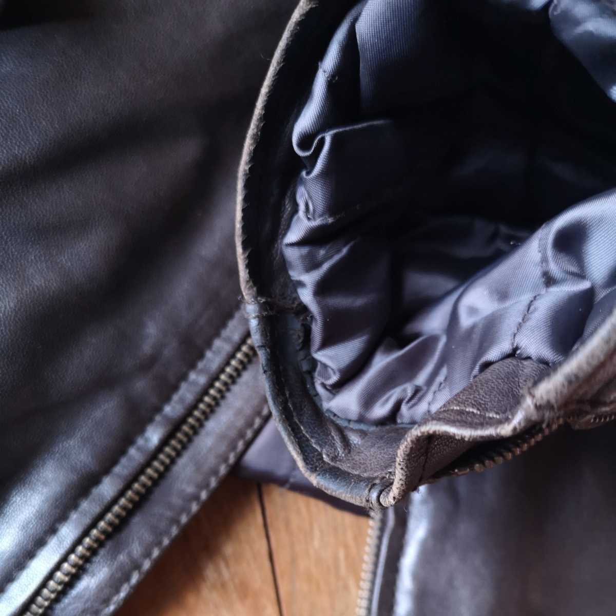 AJ ARMANIJEANS アルマーニジーンズ レザージャケット シングルライダース 革ジャケット レザー 羊革 Mサイズ ARMANI JEANS アルマーニジーンズ JEANS(アルマーニ レザージャケット・ブルゾン&frasl;46 レザーライダーズ