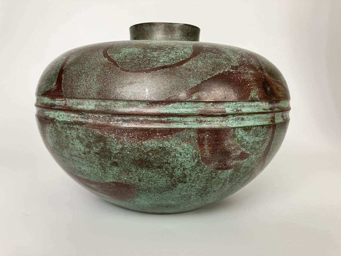 般若勘渓 青銅製 花瓶 花器 花入 飾壺 焼青銅 古美術 落款 青銅器 勘渓