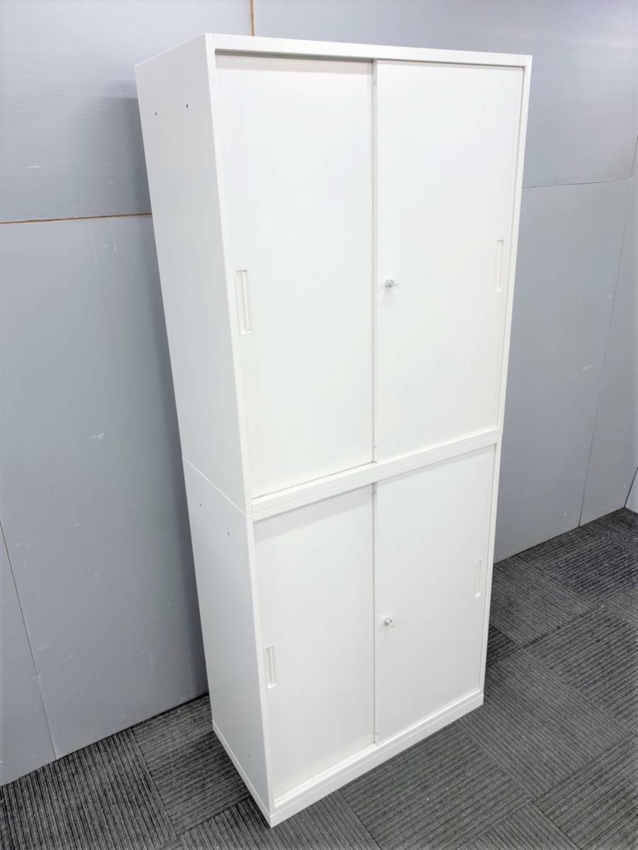 ◆自社便対応地域あり◆管282◆ナイキ製◆スライド引戸上下書庫 幅900mm 高2150mm◆鍵付き 白 ホワイト
