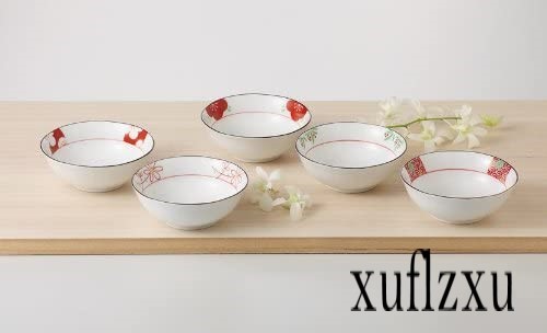 日本製　波佐見焼 赤絵 小鉢 5個セット 直径12cm (化粧箱入)