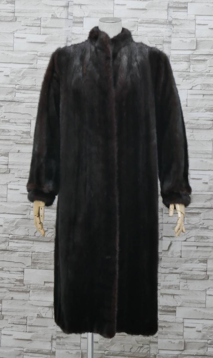 ■ダークミンク■ロングコート■着丈110cm■SAGAシルバー■立て襟■