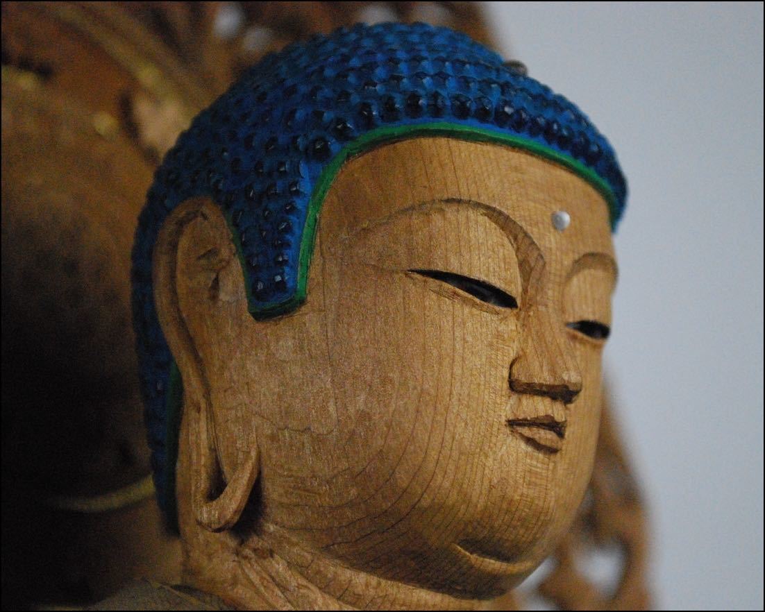 仏教美術 彩色木彫 金彩 玉眼 阿弥陀如来立像 仏像 高：78cm 寺院神社