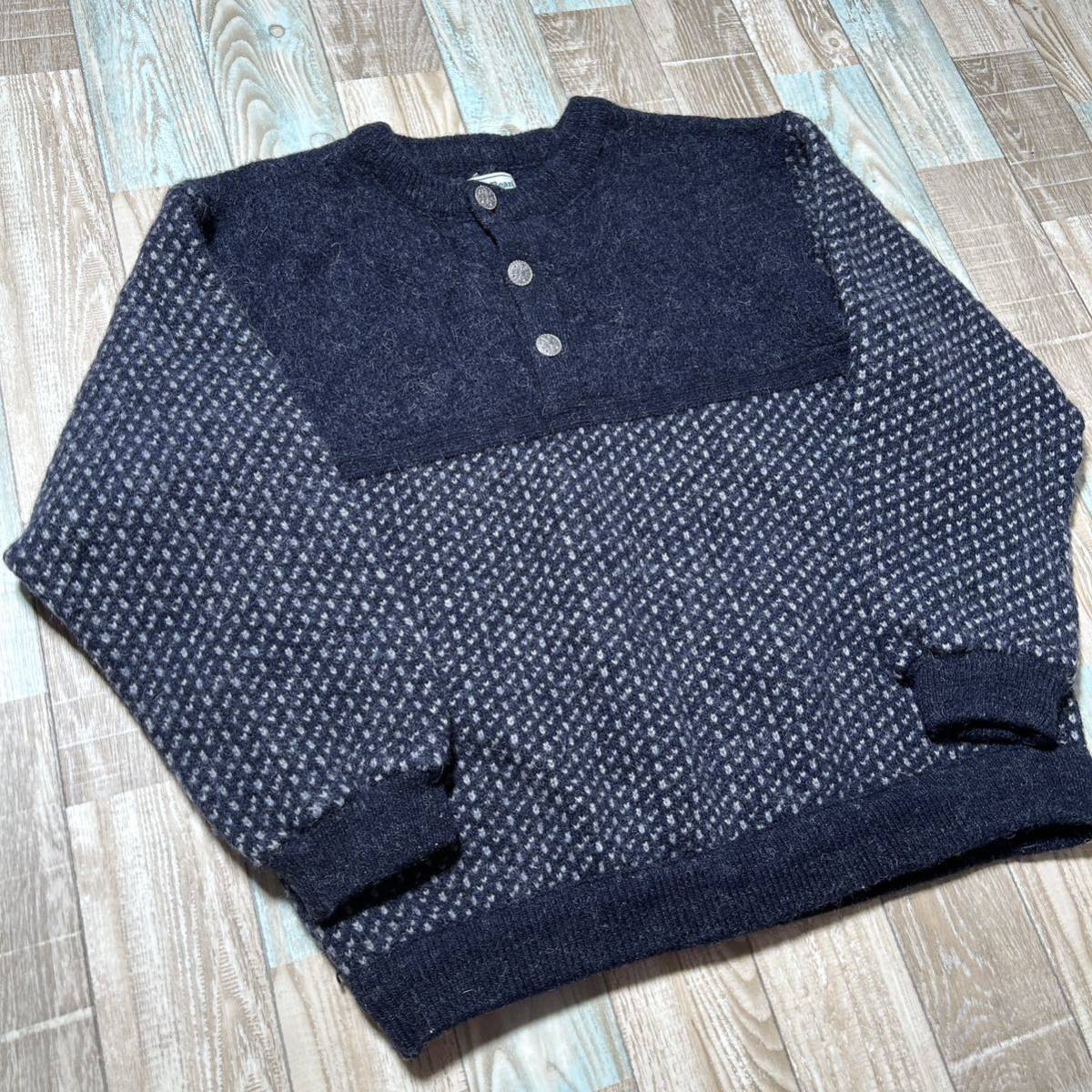 80s LLBean エルエルビーン バーズアイ ニット ヘンリーネック XL 在原 