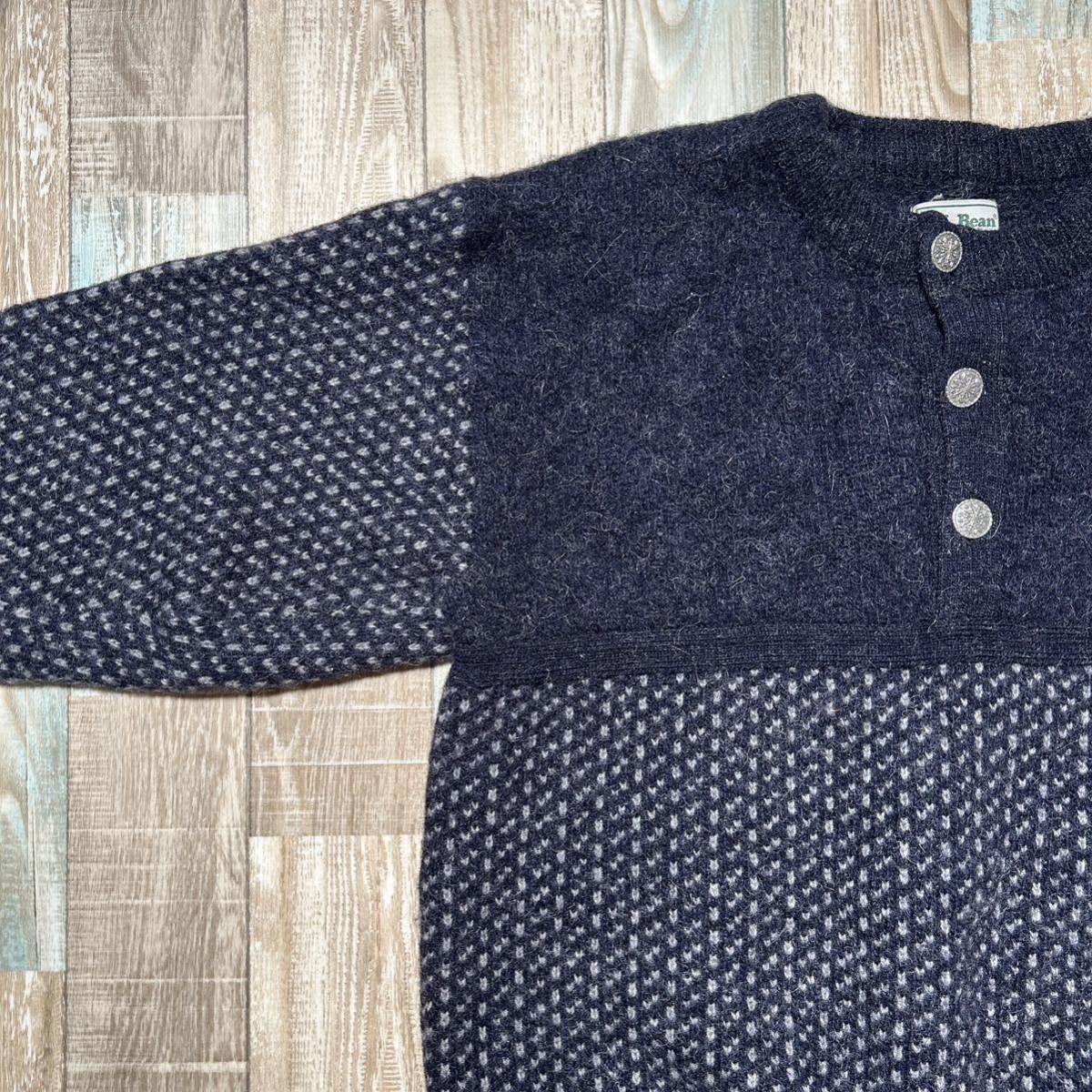 80s LLBean エルエルビーン バーズアイ ニット ヘンリーネック XL 在原 