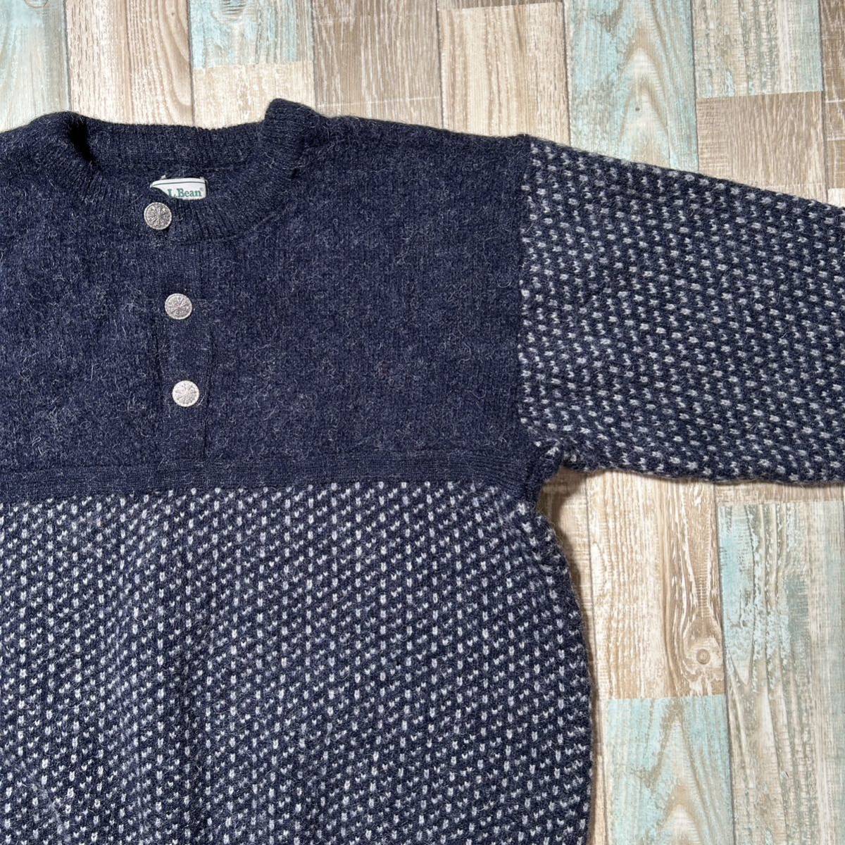 80s LLBean エルエルビーン バーズアイ ニット ヘンリーネック XL 在原 