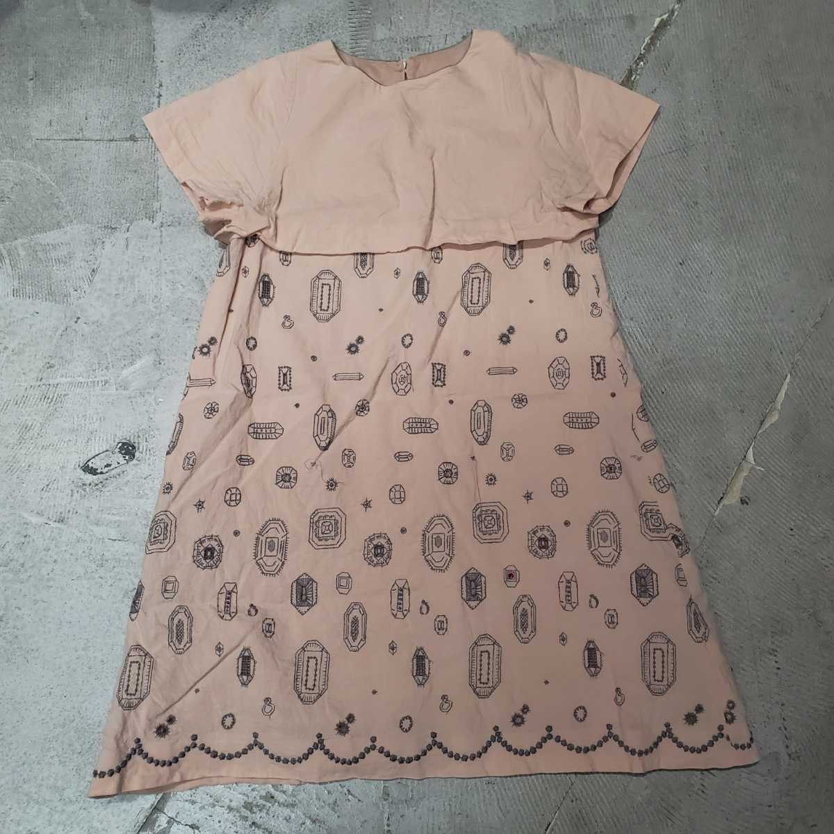 minaperhonen ミナペルホネン gemma 半袖 切り替え ワンピース 宝石 柄 ピンク kids サイズ 130 mina gemma perhonen ドレス ワンピース フレンチ