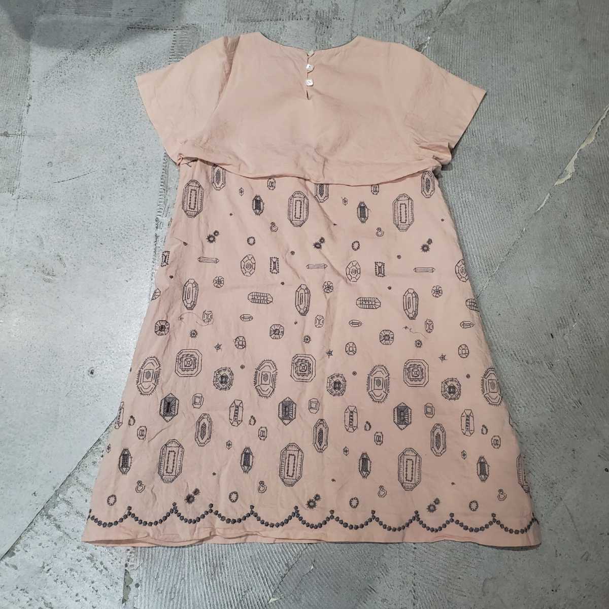 minaperhonen ミナペルホネン gemma 半袖 切り替え ワンピース 宝石 柄 ピンク kids サイズ 130 mina gemma perhonen ドレス ワンピース フレンチ