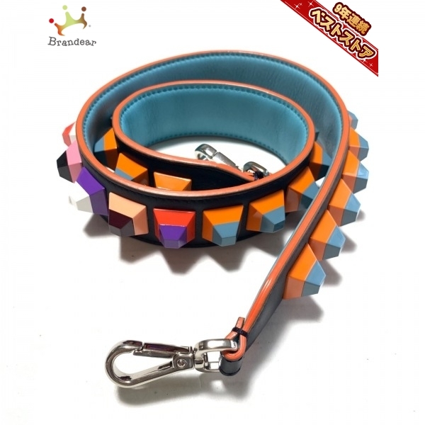 フェンディ FENDI ショルダーストラップ ストラップユー レザー×プラスチック 黒×ブルーグレー×マルチ ストラップ