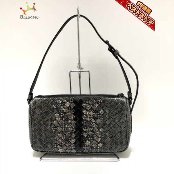ボッテガヴェネタ BOTTEGA VENETA ショルダーバッグ B06098362K アイヤーズ パイソン グレー×黒×ベージュ 編み込み バッグ