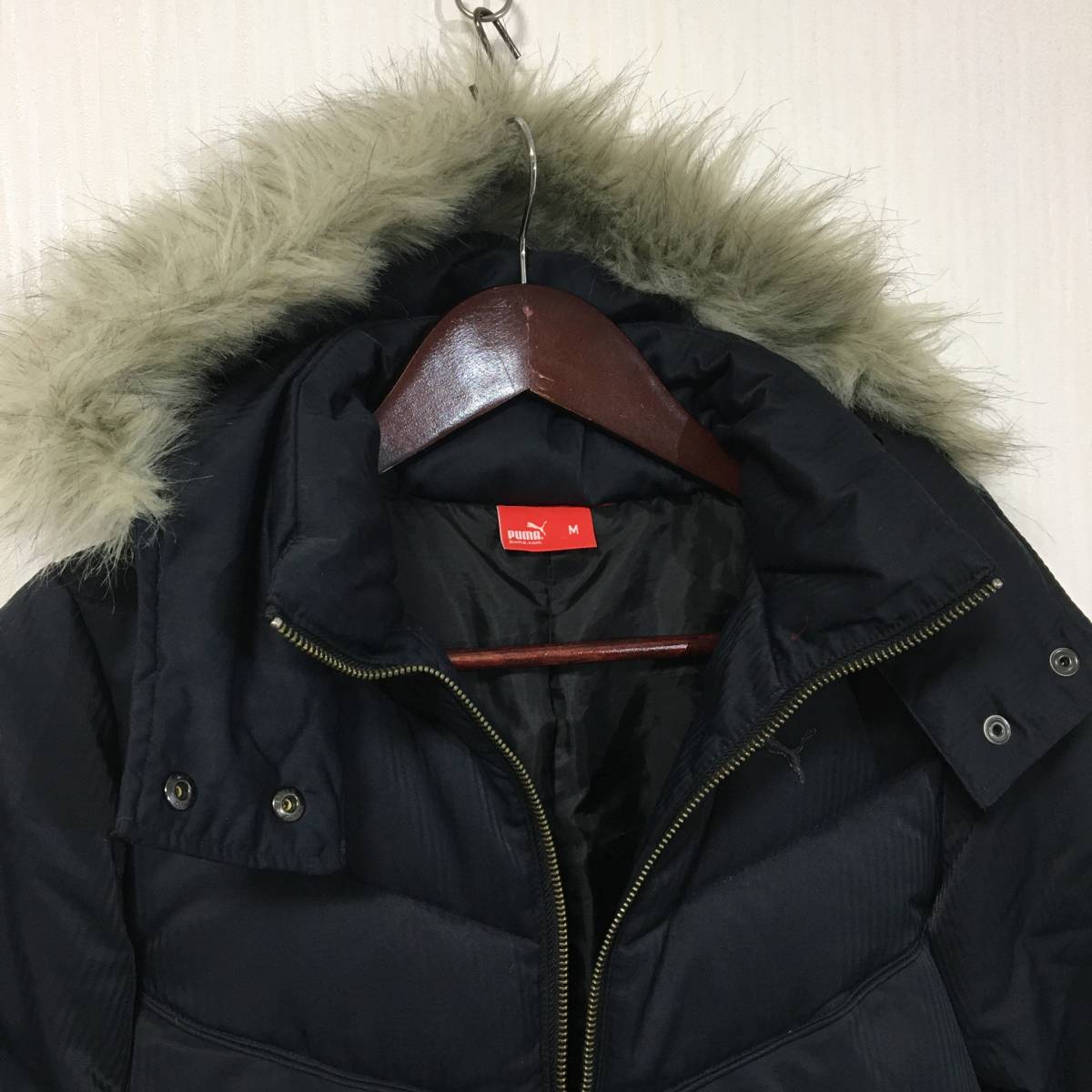 ☆美品☆ PUMA プーマ ダウンジャケット ファー付き 黒/ブラック 