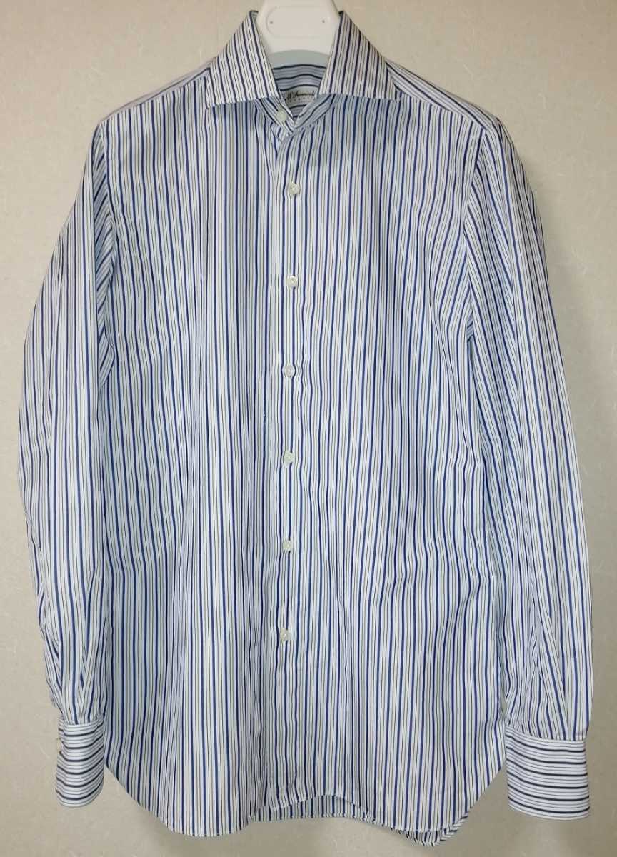 エリコ・ フォルミコラ・ストライプのスリム仕様ワイドスプレッドカラーシャツ/バルバフィナモレKITONアットリーニイザイアタイユアタイ