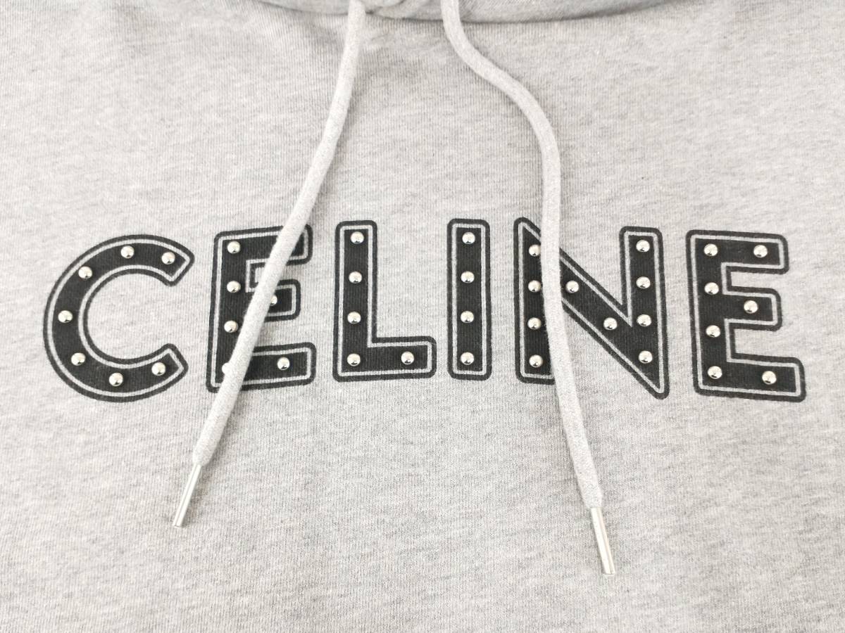 □CELINE セリーヌ スタッズ プルオーバー パーカー ロゴ 切りっぱなし 