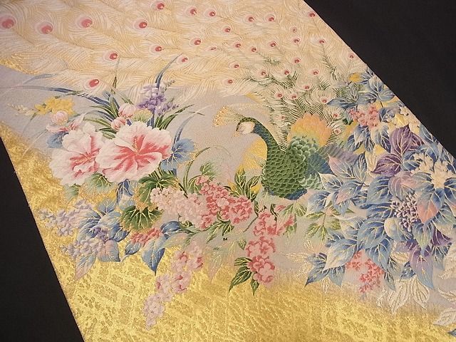 着物屋こころ□六通柄袋帯 唐織 孔雀花文 金銀糸 正絹 逸品