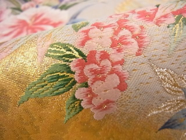 着物屋こころ□六通柄袋帯 唐織 孔雀花文 金銀糸 正絹 逸品