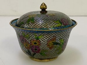 中国 透かし七宝焼 ふたつき椀 省胎七宝 花紋碗 ガラス ステンドガラス ...