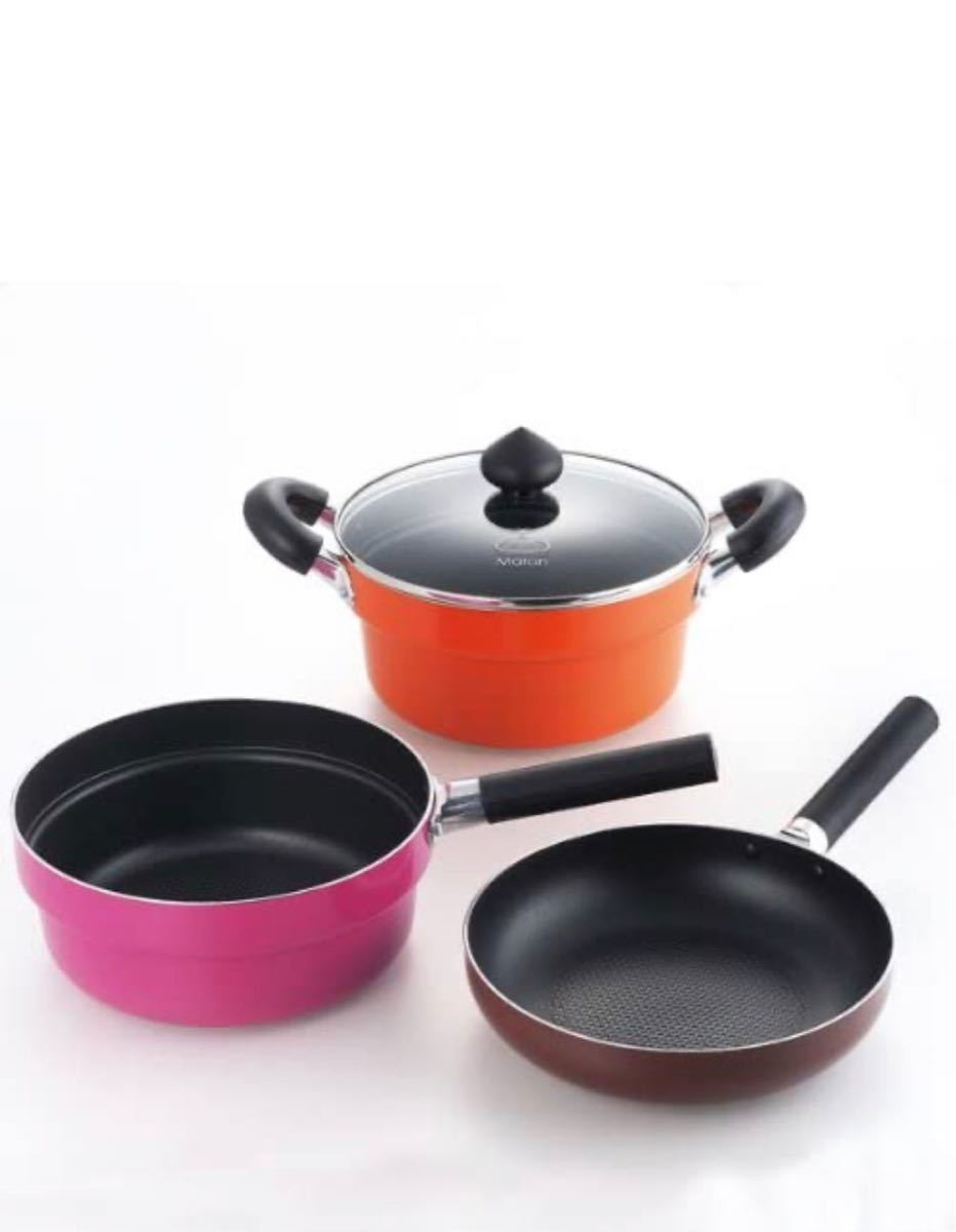 【ユーアンドミー】IH対応コンパクトマロンポットパン22cm《新品》両手鍋 フライパン2個　計3個セット