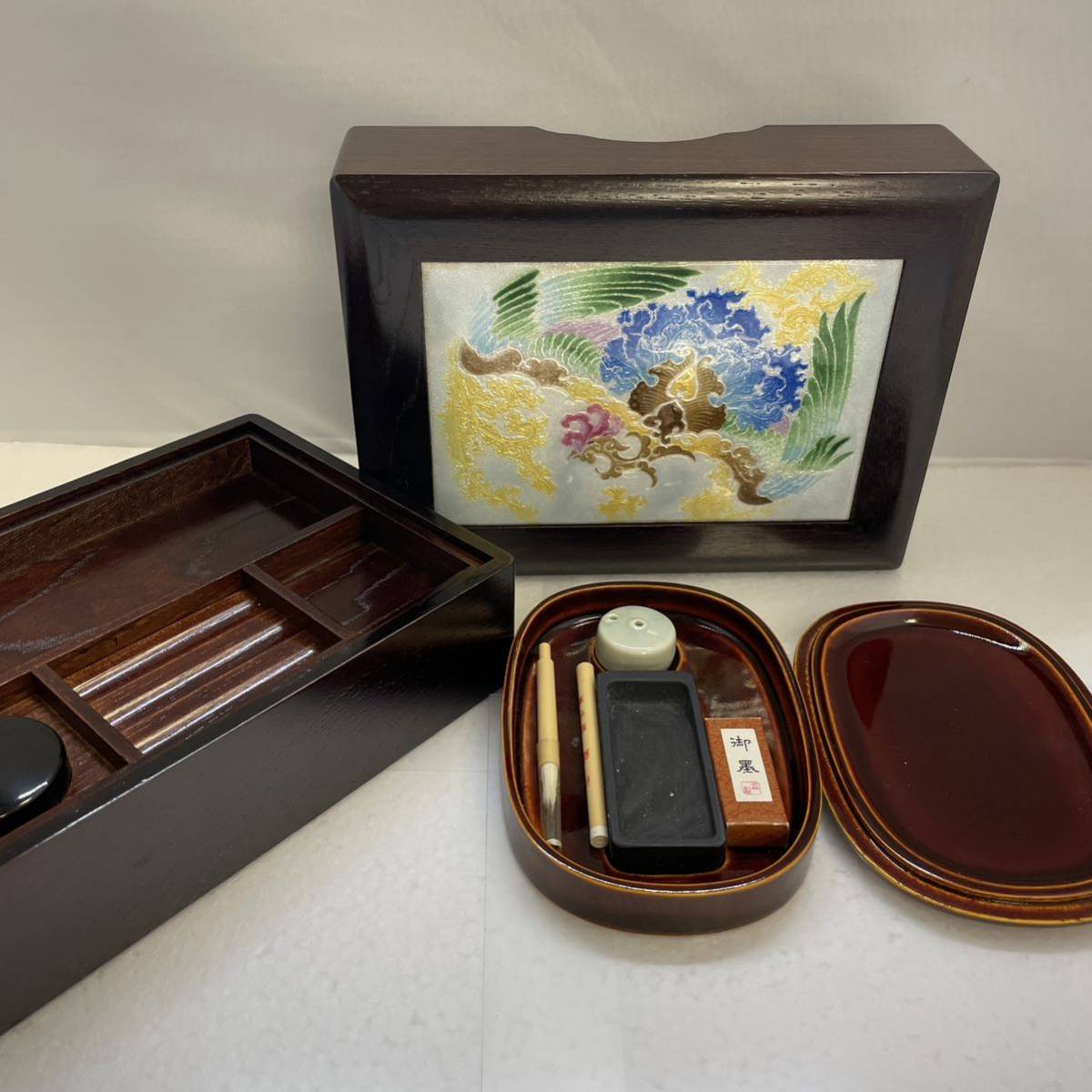 金蒔絵 時代漆器 硯箱一式 水滴 硯 筆 書道具 木製 硯箱」の人気商品