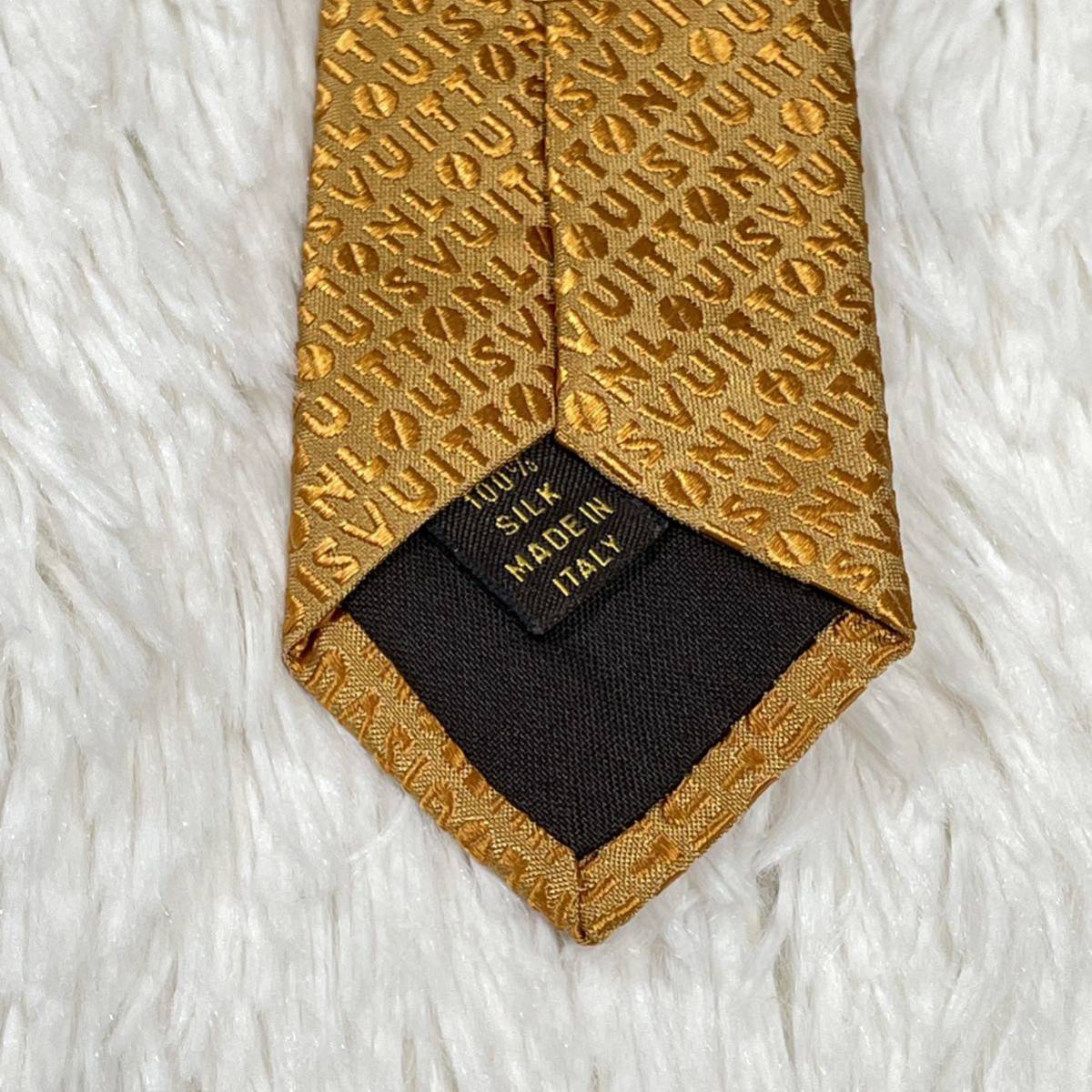 極美品]LOUIS VUITTON ルイヴィトン ネクタイ ゴールド ロゴ シルク100