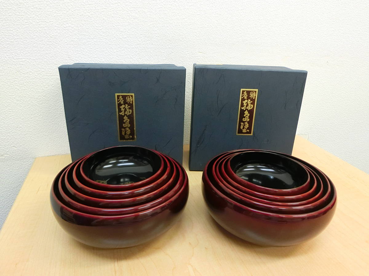 流】茶懐石道具 黒塗見返扇面蒔絵吸物椀十客 共箱 KL516