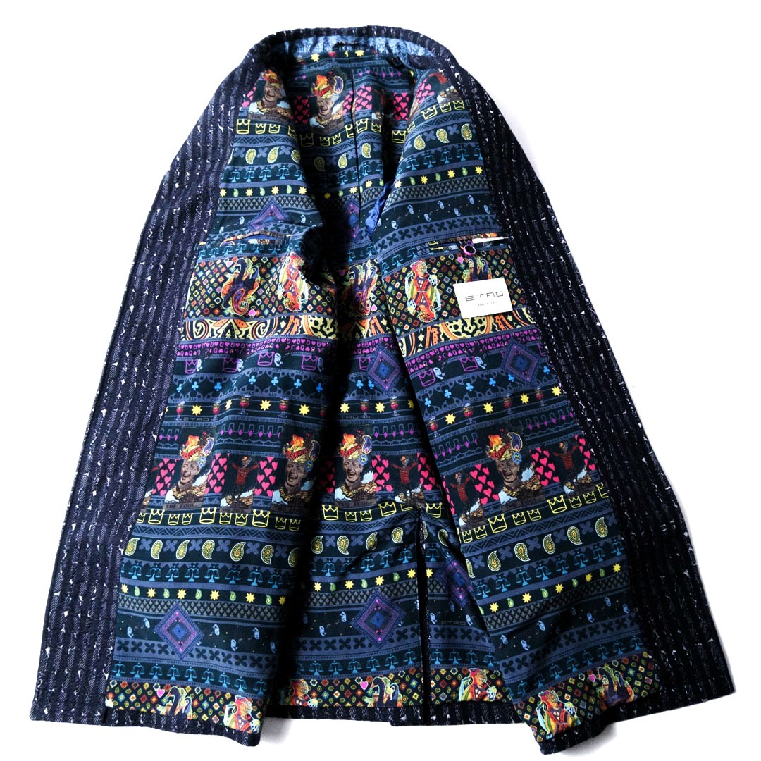 希少【美品】ETRO 異素材ドッキングコート シルク100 裏地総柄 40 伊製 □2212.G1.53□【極美品!!】40万 エトロ/ETRO「最高峰カシミヤ素材」匠