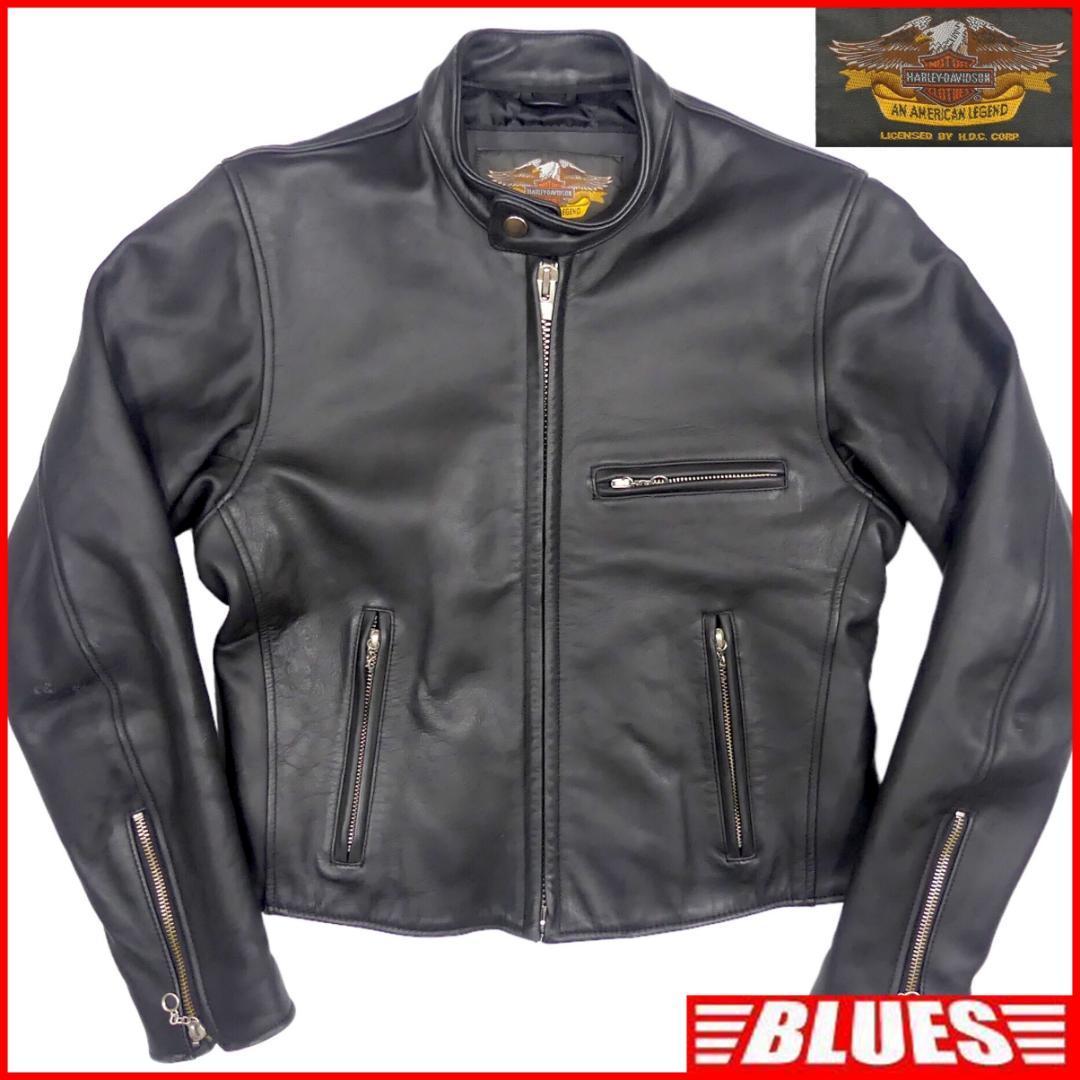 即決★HARLEY DAVIDSON★レディースM レザーライダースジャケット ハーレーダビッドソン 黒 本革 シングル パンクロック 立襟 ツーリング