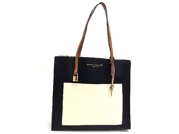 1円 ■美品■ MARC JACOBS マークジェイコブス レザー トートバッグ ショルダーバッグ ブラック系×アイボリー系×ベージュ系 AG1320TN