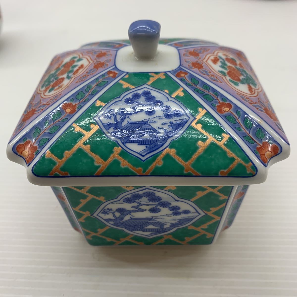 ☆美品☆ 錦松梅 彌乃為 作 蓋付 小鉢 4点 セット 円 四角 八角 有田焼