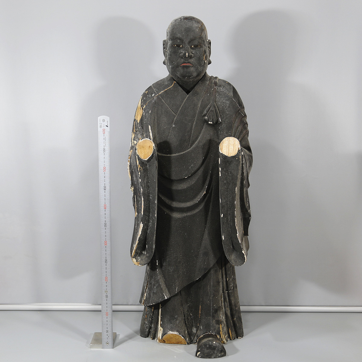M1546 【平安時代】 木製 玉眼 仏像 等身大 高約90㎝ 時代の欠けや
